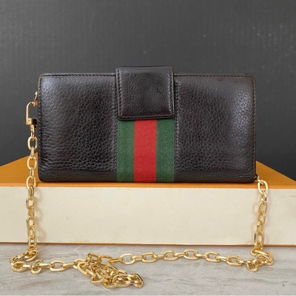 GUCCI GG Leather Horsebit Wallet to Crossbody Shoulder Bag ๐ผ Dark Brown - Picture 4 of 14